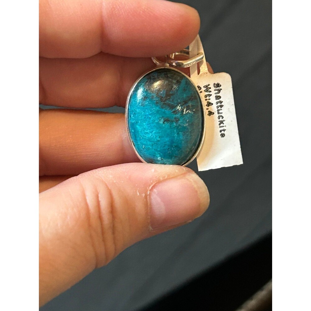 925 Sterling Silver Oval Shattuckite Pendant - Picture 4 of 12
